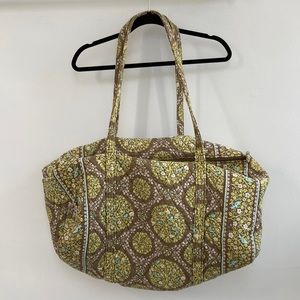 Large green Vera Bradley duffel bag with zipper closure and large side pocket